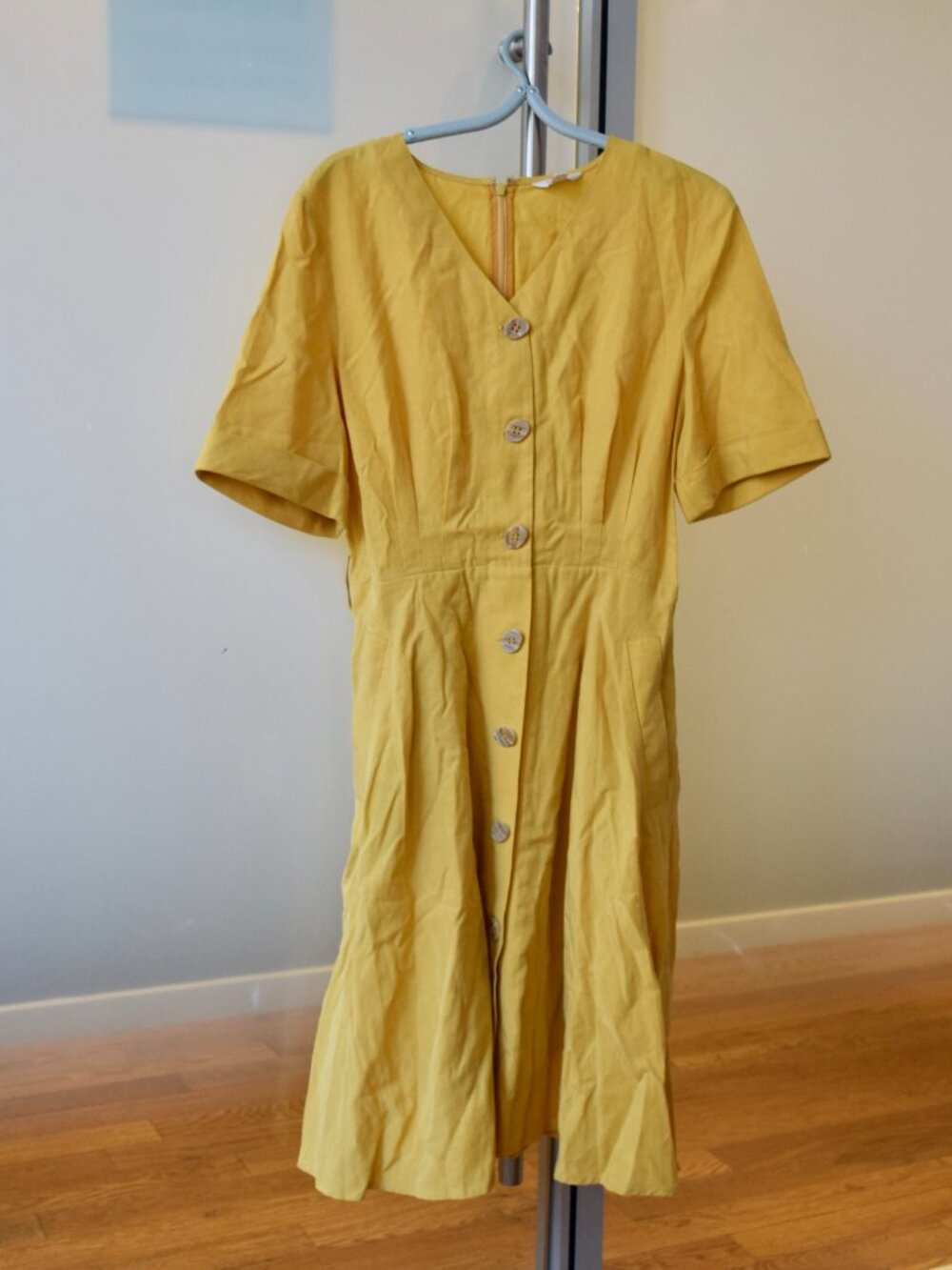Yellow Lyocell Linen Short Sleeve Dress - Prich